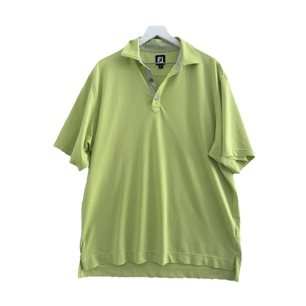 Footjoy Golf Polo‎ Shirt Mens Large Lime Green White Micro Stripe Performance